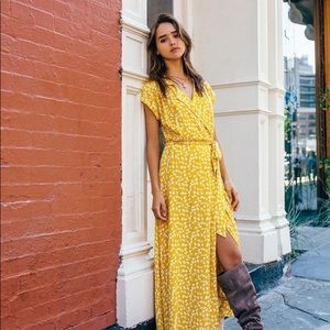 Free People Yellow Floral Wrap Maxi